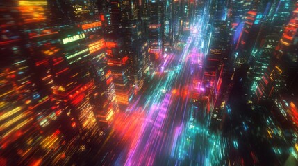 Obraz premium Cityscape with Speed Lines and Neon Lights