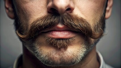 Obraz premium A Close-Up View of a Man's Face with a Carefully Groomed Mustache, Emphasizing the Detail and Texture of the Facial Hair