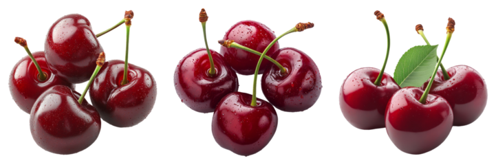Fresh cherries isolated on transparent PNG background image perfect for food-themed illustrations or fruit designs