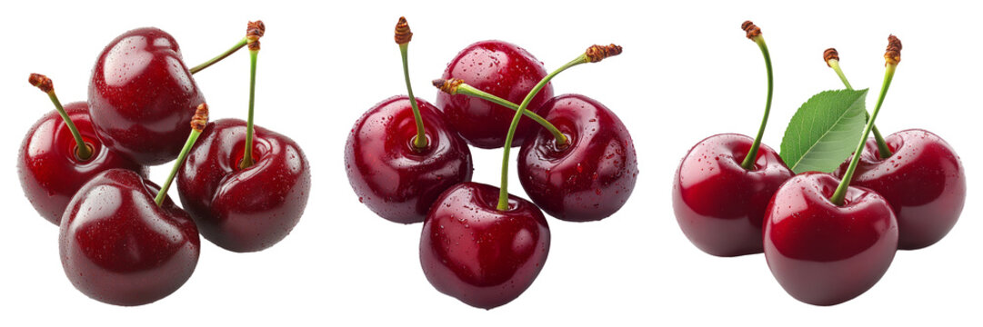Fresh cherries isolated on transparent PNG background image perfect for food-themed illustrations or fruit designs