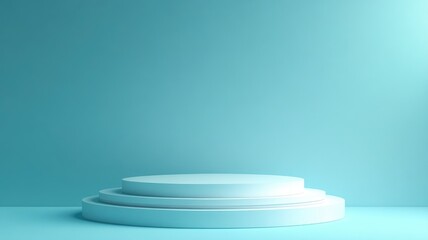 Three-Tiered White Circular Platform on a Blue Background