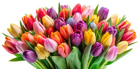 Obraz premium A vibrant array of colorful tulips, showcasing an abundance of springtime blooms. Each flower, a perfect swirl of hues, creates a captivating spectacle of nature's artistry.