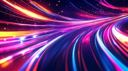 Abstract Curving Lines of Neon Light Streaks