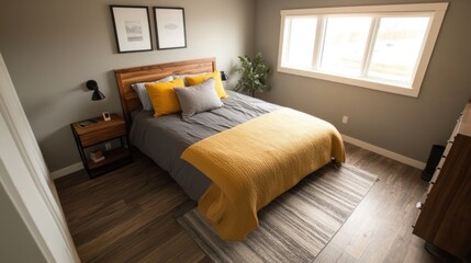Fototapeta premium Cozy Modern Bedroom Design Ideas with Warm Accents and Natural Light