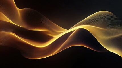 Obraz premium Luminous golden waves undulating across a dark background, creating an abstract flowing design with smooth curves
