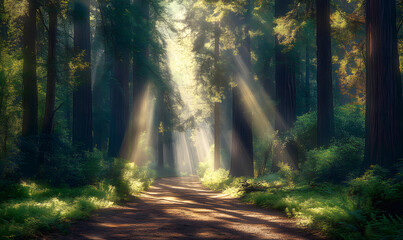 Fototapeta premium Dreamlike Landscapes and Mystical Gardens with Vibrant Flowers and Glowing Nature