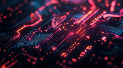 Fototapeta premium Abstract Circuit Board with Glowing Red and Blue Lines