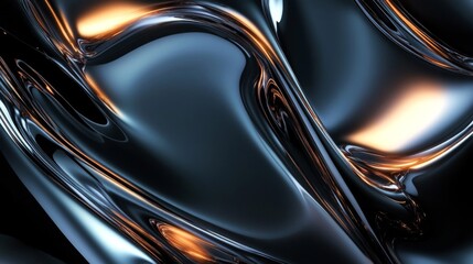 Abstract Metallic Surface with Orange Glows and Smooth Curves