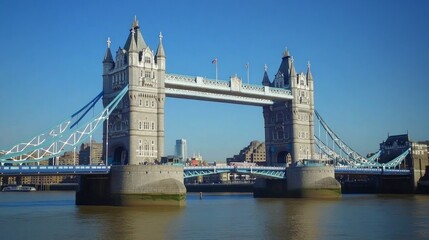 Obraz premium A wide shot of Tower Bridge in London, England. The bridge is a famous landmark and is known for its unique design. 