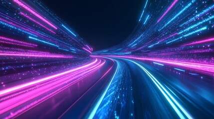 Fototapeta premium Neon Lights and Digital Particles Create a Futuristic Tunnel