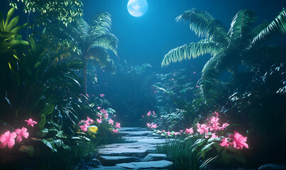 Dreamlike Landscapes and Mystical Gardens with Vibrant Flowers and Glowing Nature