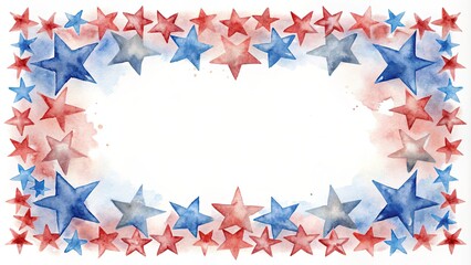 Fototapeta premium A Watercolor Border of Red and Blue Stars with a White Center, Perfect for Patriotic Celebrations and Creative Designs