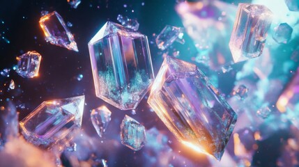 Naklejka premium Glowing Prismatic Crystals Suspended in a Dreamlike Haze