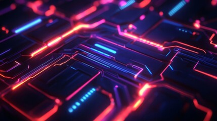 Obraz premium Abstract Futuristic Circuit Board with Glowing Red and Blue Lines