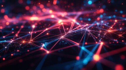Obraz premium Abstract Network with Red and Blue Lines and Glowing Points