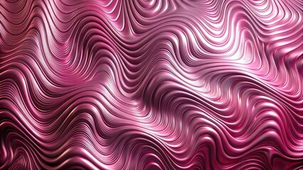 Abstract pink and pink metallic texture surface with swirls and waves, low angle view