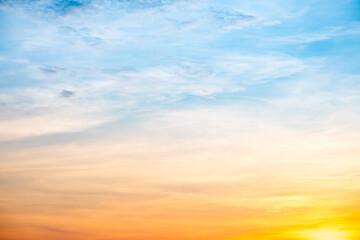 Beautiful , luxury soft gradient orange gold clouds and sunlight on the blue sky perfect for the background, take in everning,Twilight, Large size, high definition landscape photo