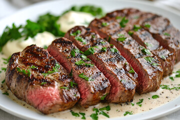 Steak with Bourbon Garlic Cream Sauce