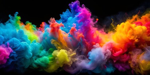 Fototapeta premium An Ethereal Symphony of Colorful Smoke, Dancing and swirling against a backdrop of deep black, creating a vibrant, abstract landscape.