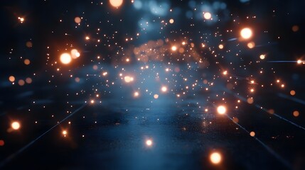 Fototapeta premium Abstract Dark Blue Background with Warm Glowing Lights and Sparkles