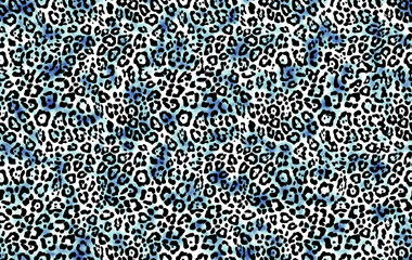 Seamless Endless Hand Painting Watercolor Abstract leopard Animal Skin Geometric Print Pattern Colorful Tie Dye Background
