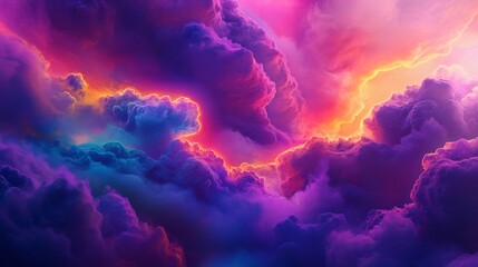 Vivid Purple and Orange Cloudscape with Glowing Light