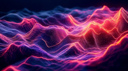 Fototapeta premium Abstract neon landscape with glowing lines and particles