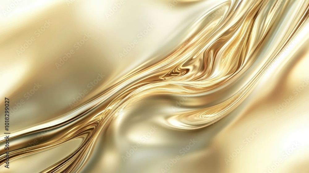 Poster shimmering golden waves flowing across a smooth surface, with soft gradients and abstract shapes cre