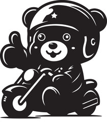 Obraz premium Cute funny bear with a motorcycle helmet gives a thumbs up silhouette