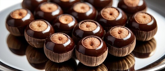 Chocolate Covered Nuts on a Shiny Plate