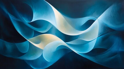 Obraz premium Abstract painting of blue and white flowing curves on a dark blue background