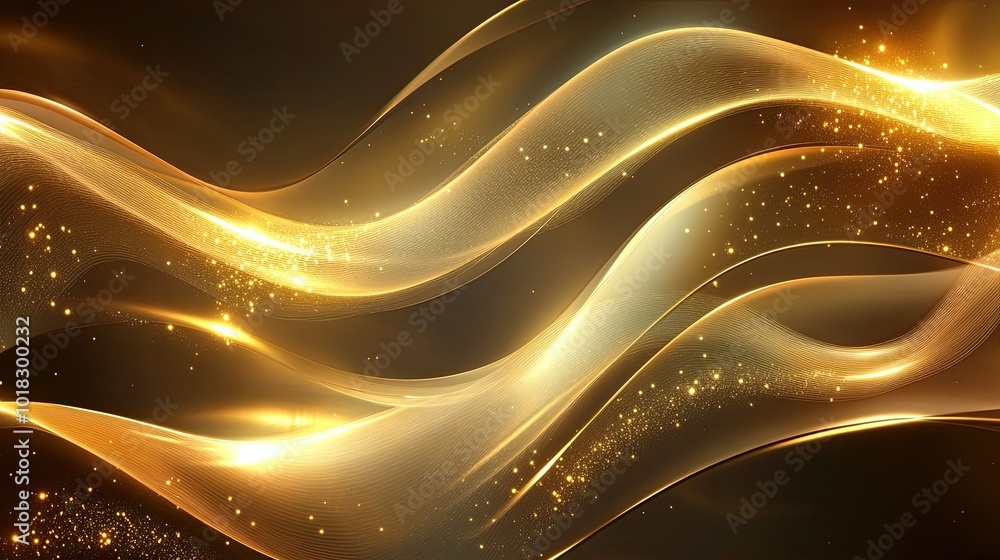 Aufkleber smooth golden waves creating an abstract flowing design, with glowing light highlights and soft grad