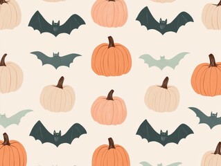 A Seamless Pattern of Pumpkins and Bats