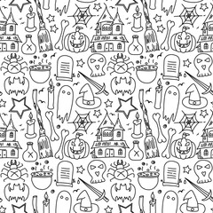 Seamless Halloween pattern. Doodle Halloween background