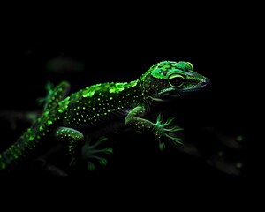Fototapeta premium Neon Gecko Blending into Darkness Captivating Stealth and Agility