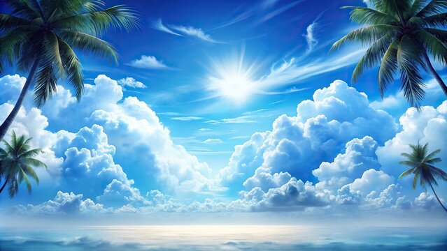 Morning blue and white idyllic tropical cloudscape background