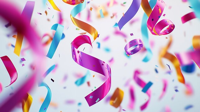 Colored confetti flying on blue background