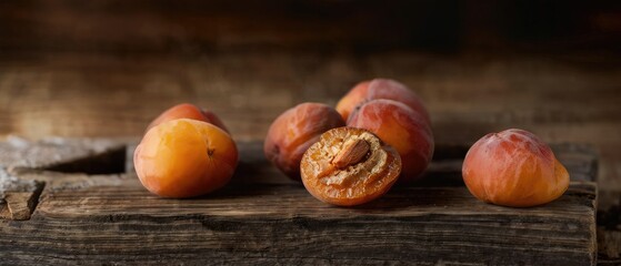 Apricots on Wooden Background