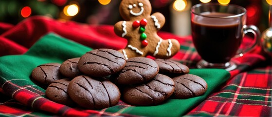 Chocolate Cookies on Plaid Tablecloth