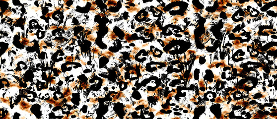 Seamless Endless Hand Painting Watercolor Abstract leopard Animal Skin Geometric Print Pattern Colorful Tie Dye Background
