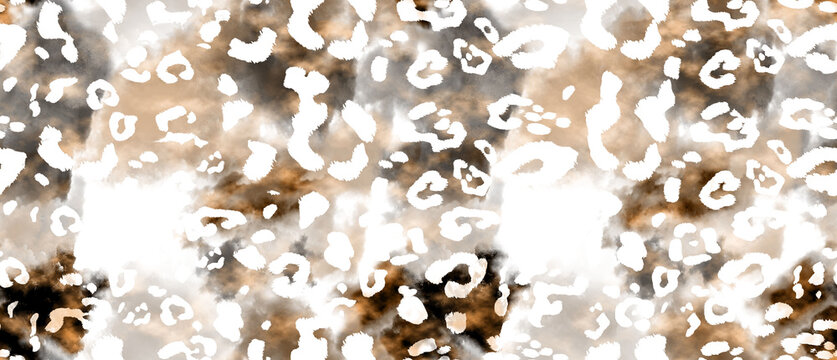 Seamless Endless Hand Painting Watercolor Abstract leopard Animal Skin Geometric Print Pattern Colorful Tie Dye Background
