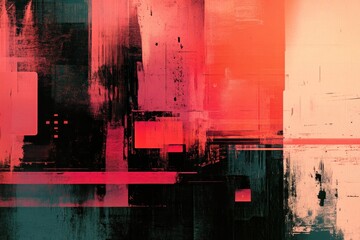 Abstract digital art with red, pink, and black hues.