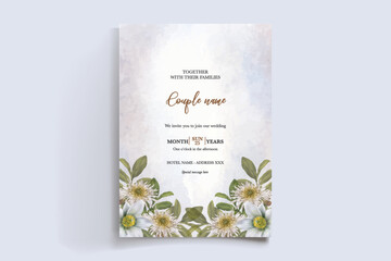 WEDDING INVITATION FRAME WITH FLOWER DECORATIONS WITH FRESH LEAVES 