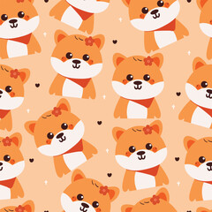 seamless pattern cartoon puppy with red scarf. cute animal wallpaper for textile, gift wrap paper