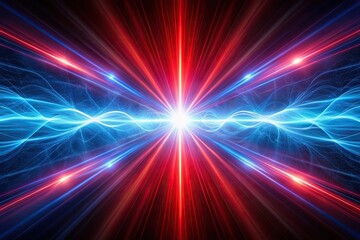 Abstract plasma beams shockwave in space with leading lines in blue and red colors
