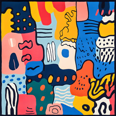 Hand-drawn 2D Doodle Tile and Carpet Patterns with White Borders – Geometric, Floral, and Abstract Designs
