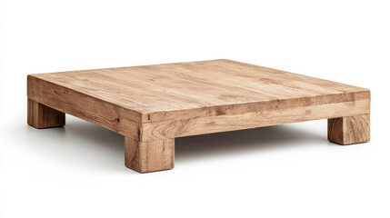 Wooden coffee table with a modern design, isolated on a white background.