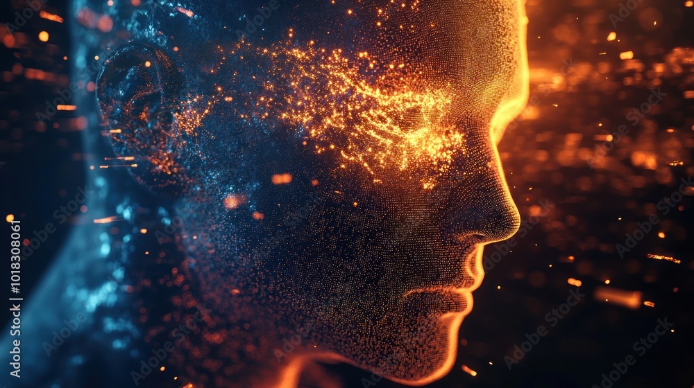 Aufkleber artificial intelligence digital hologram. scattering dissolution design 3d image with copy space
