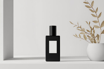 A sleek mockup of an empty perfume bottle with a minimalist and modern design