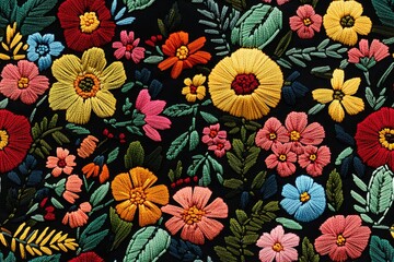 Embroidery flower abstract monochrome solid roses flower arrangement with medium color, all over vector design with dark background illustration digital image for textile and carpet printing factory
